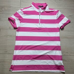 RLX Ralph Lauren Pink & White Striped Short Sleeve women’s size m zipper polo